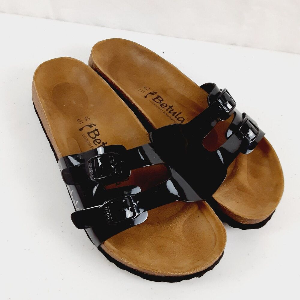 Betula by Birkenstock Size 42 L11 Womens Sandals Slides Black & Brown Two Strap